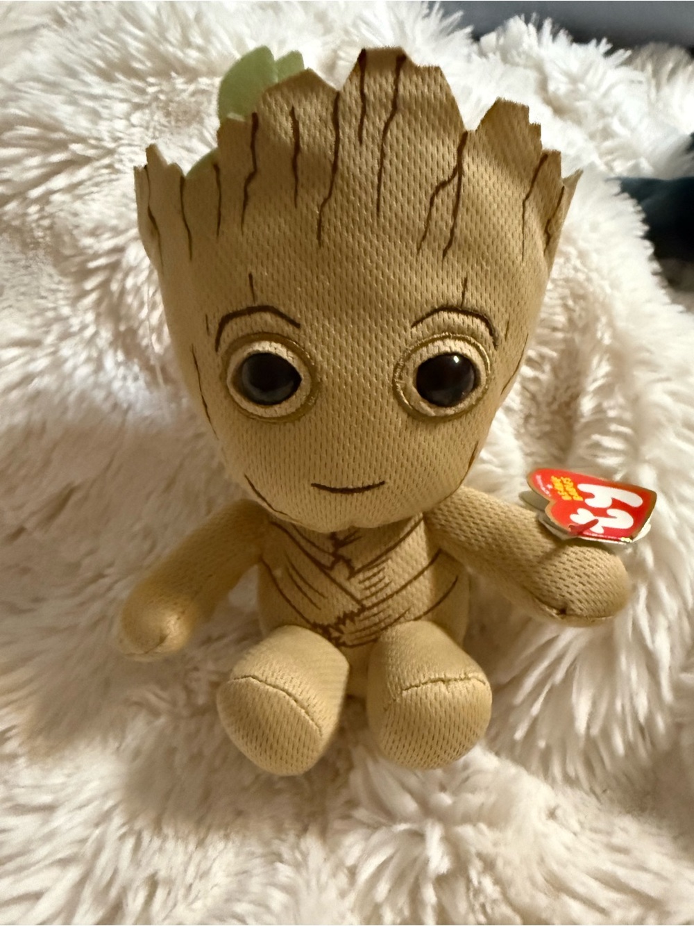 Ty Beanie Baby Groot Plush - Light Brown with Green Leaf Accent